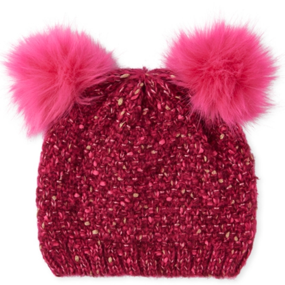 The Children's Place Raspberry Pink Beanie Double Pompom Ears Winterwear Hat New - Picture 1 of 3